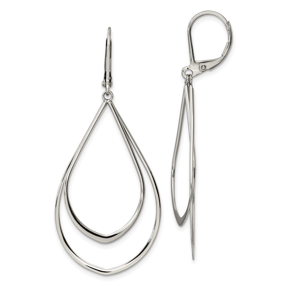 SRE1144 Chisel Stainless Steel Polished Double Teardrop Dangle Leverback Earrings