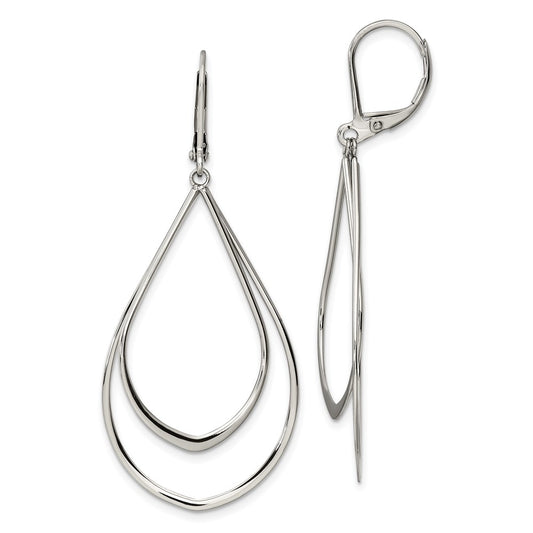 SRE1144 Chisel Stainless Steel Polished Double Teardrop Dangle Leverback Earrings
