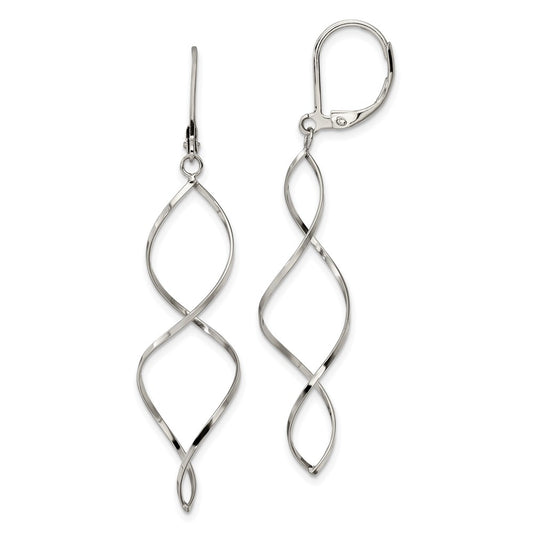 SRE1145 Chisel Stainless Steel Polished Twist Dangle Leverback Earrings