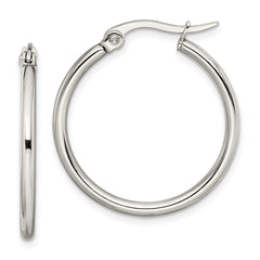 SRE114 Chisel Stainless Steel Polished 27mm Diameter 2mm Hoop Earrings