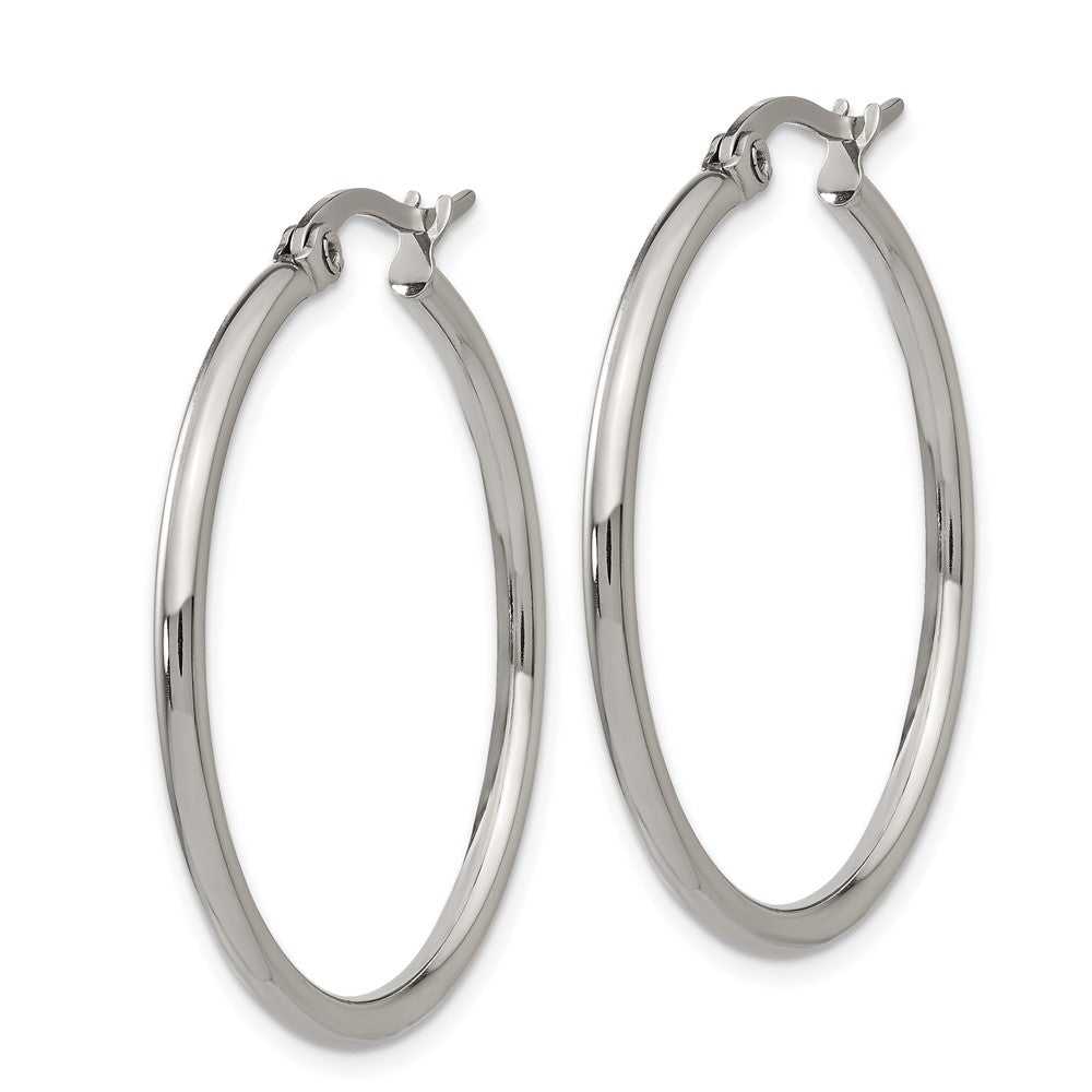 SRE115 Chisel Stainless Steel Polished 32.5mm Diameter 2mm Hoop Earrings