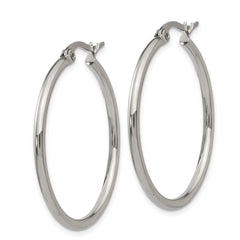 SRE115 Chisel Stainless Steel Polished 32.5mm Diameter 2mm Hoop Earrings