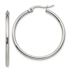 SRE115 Chisel Stainless Steel Polished 32.5mm Diameter 2mm Hoop Earrings