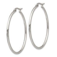 SRE116 Chisel Stainless Steel Polished 40.5mm Diameter 2mm Hoop Earrings