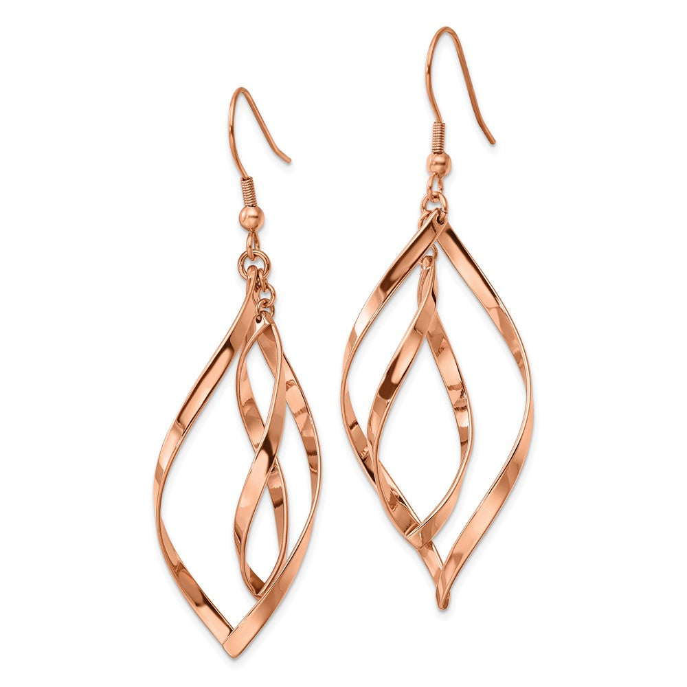 SRE1161 Chisel Stainless Steel Polished Rose IP-plated Dangle Shepherd Hook Earrings