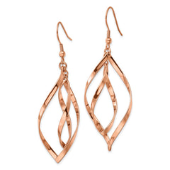SRE1161 Chisel Stainless Steel Polished Rose IP-plated Dangle Shepherd Hook Earrings