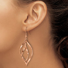 SRE1161 Chisel Stainless Steel Polished Rose IP-plated Dangle Shepherd Hook Earrings