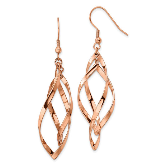 SRE1161 Chisel Stainless Steel Polished Rose IP-plated Dangle Shepherd Hook Earrings