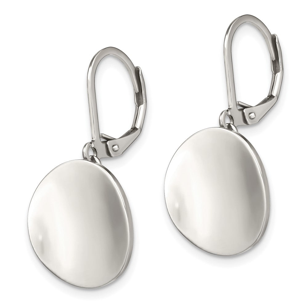 SRE1166 Chisel Stainless Steel Polished Curved Disk Dangle Leverback Earrings