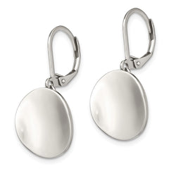 SRE1166 Chisel Stainless Steel Polished Curved Disk Dangle Leverback Earrings