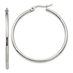 SRE116 Chisel Stainless Steel Polished 40.5mm Diameter 2mm Hoop Earrings
