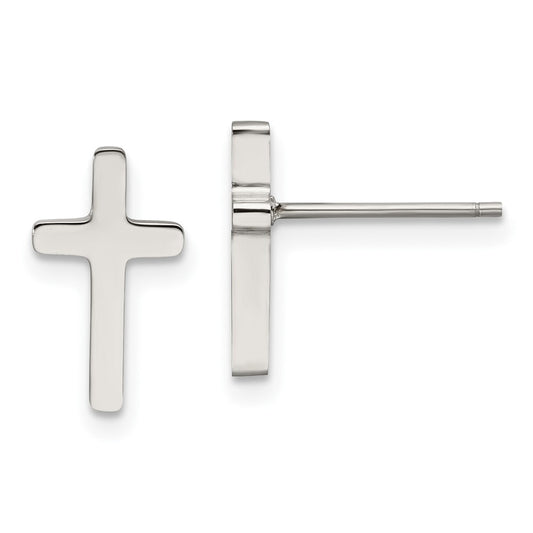 SRE1173 Chisel Stainless Steel Polished Cross Post Earrings