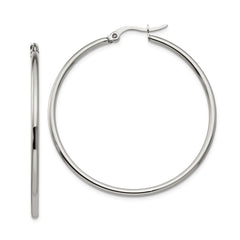 SRE117 Chisel Stainless Steel Polished 37mm Diameter 2mm Hoop Earrings