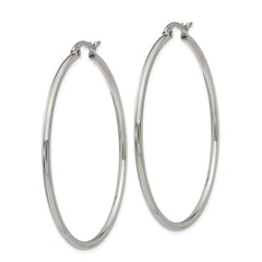 SRE118 Chisel Stainless Steel Polished 48mm Diameter 2mm Hoop Earrings