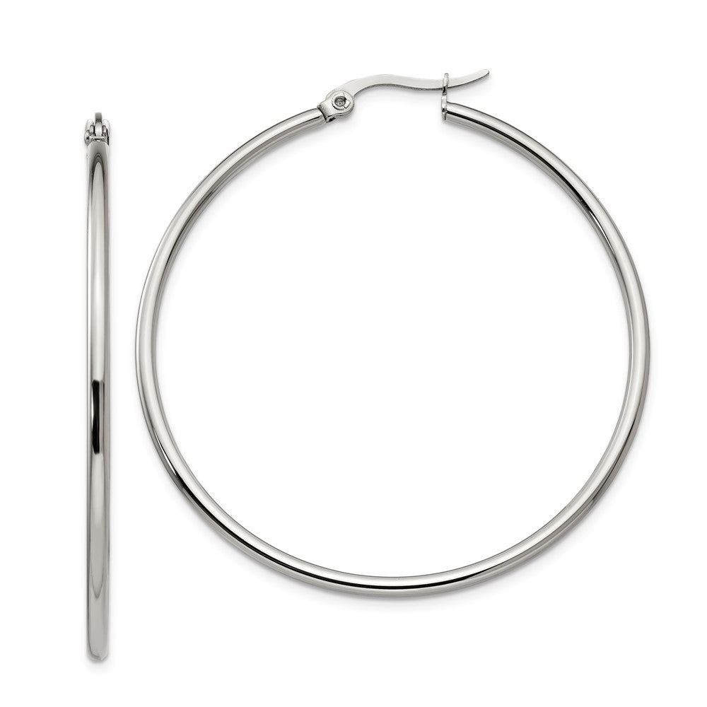 SRE118 Chisel Stainless Steel Polished 48mm Diameter 2mm Hoop Earrings