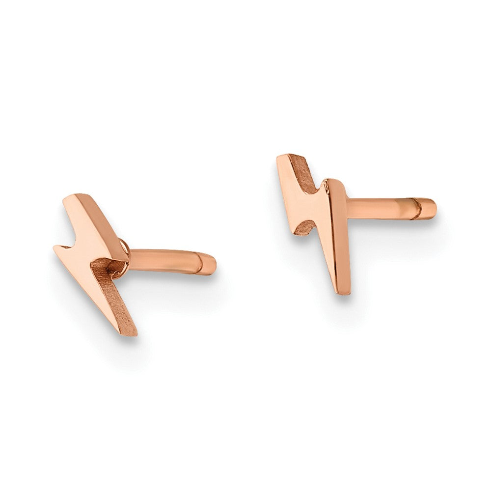 SRE1188 Chisel Stainless Steel Polished Rose IP-plated Lightning Bolt Post Earrings