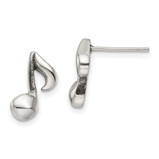 SRE1196 Chisel Stainless Steel Polished Music Note Post Earrings