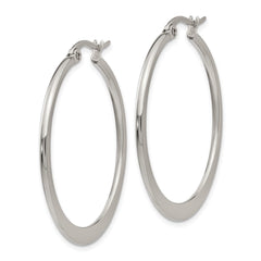 SRE120 Chisel Stainless Steel Polished 34mm Diameter Hoop Earrings
