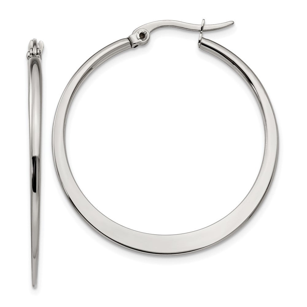 SRE120 Chisel Stainless Steel Polished 34mm Diameter Hoop Earrings