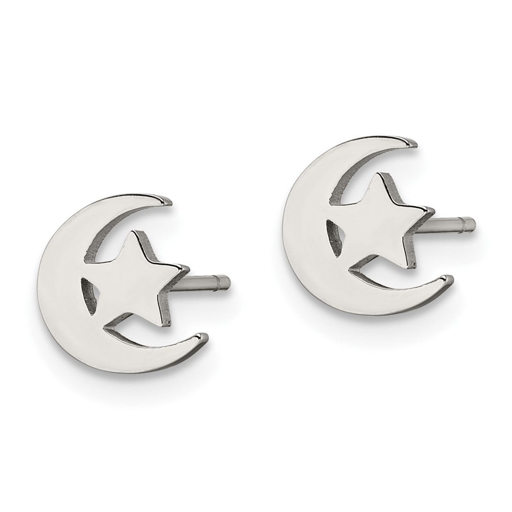 SRE1208S Chisel Stainless Steel Polished Moon and Star Post Earrings