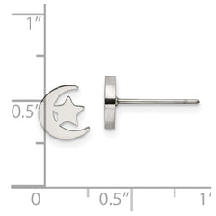 SRE1208S Chisel Stainless Steel Polished Moon and Star Post Earrings