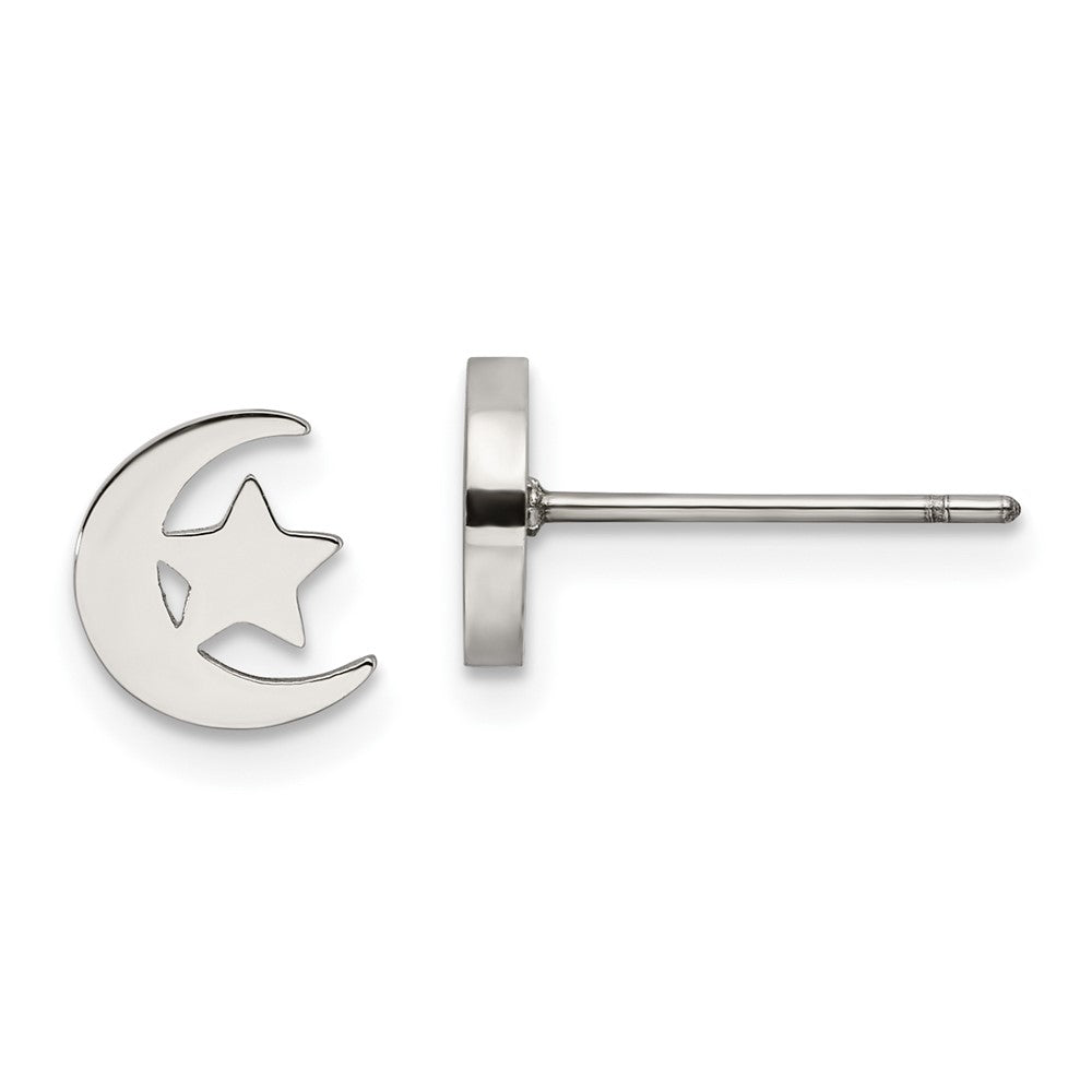 SRE1208S Chisel Stainless Steel Polished Moon and Star Post Earrings