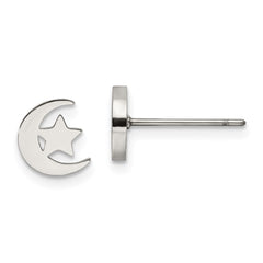 SRE1208S Chisel Stainless Steel Polished Moon and Star Post Earrings