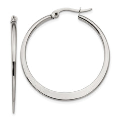 SRE120 Chisel Stainless Steel Polished 34mm Diameter Hoop Earrings