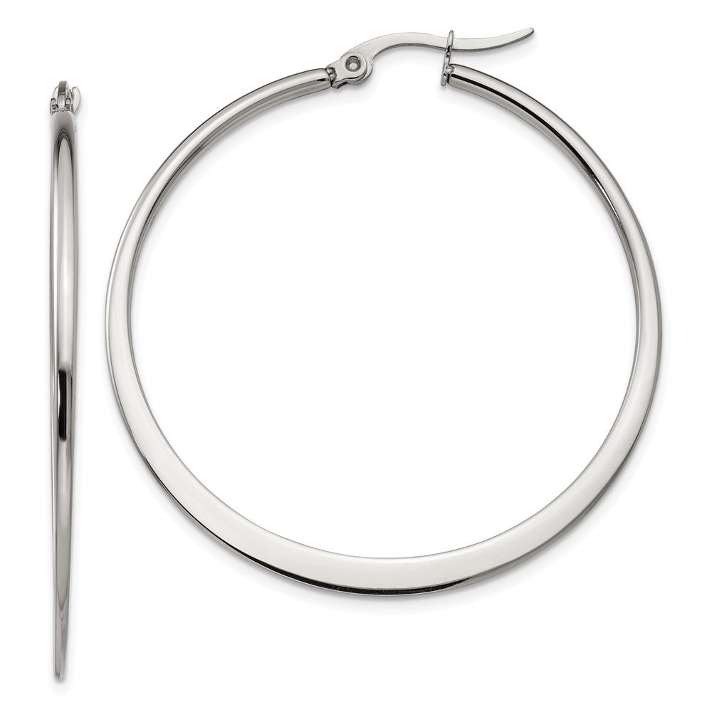 SRE122 Chisel Stainless Steel Polished 43mm Diameter Hoop Earrings