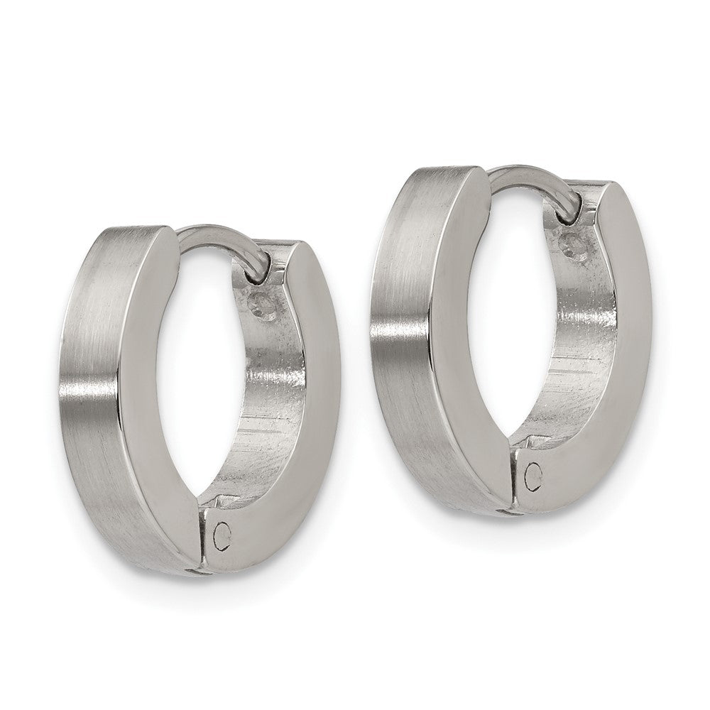 SRE1223 Chisel Stainless Steel Brushed and Polished 3mm Hinged Hoop Earrings