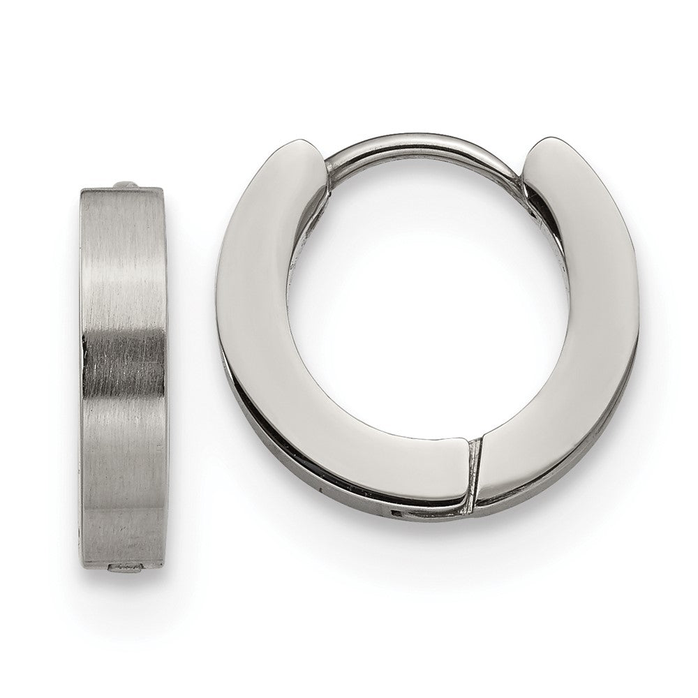 SRE1223 Chisel Stainless Steel Brushed and Polished 3mm Hinged Hoop Earrings