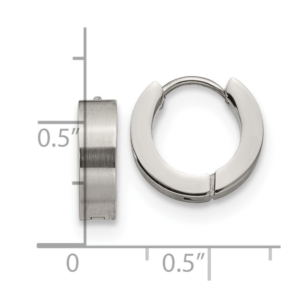 SRE1224 Chisel Stainless Steel Brushed and Polished 4mm Hinged Hoop Earrings