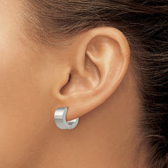 SRE1227 Chisel Stainless Steel Brushed and Polished 7mm Hinged Hoop Earrings
