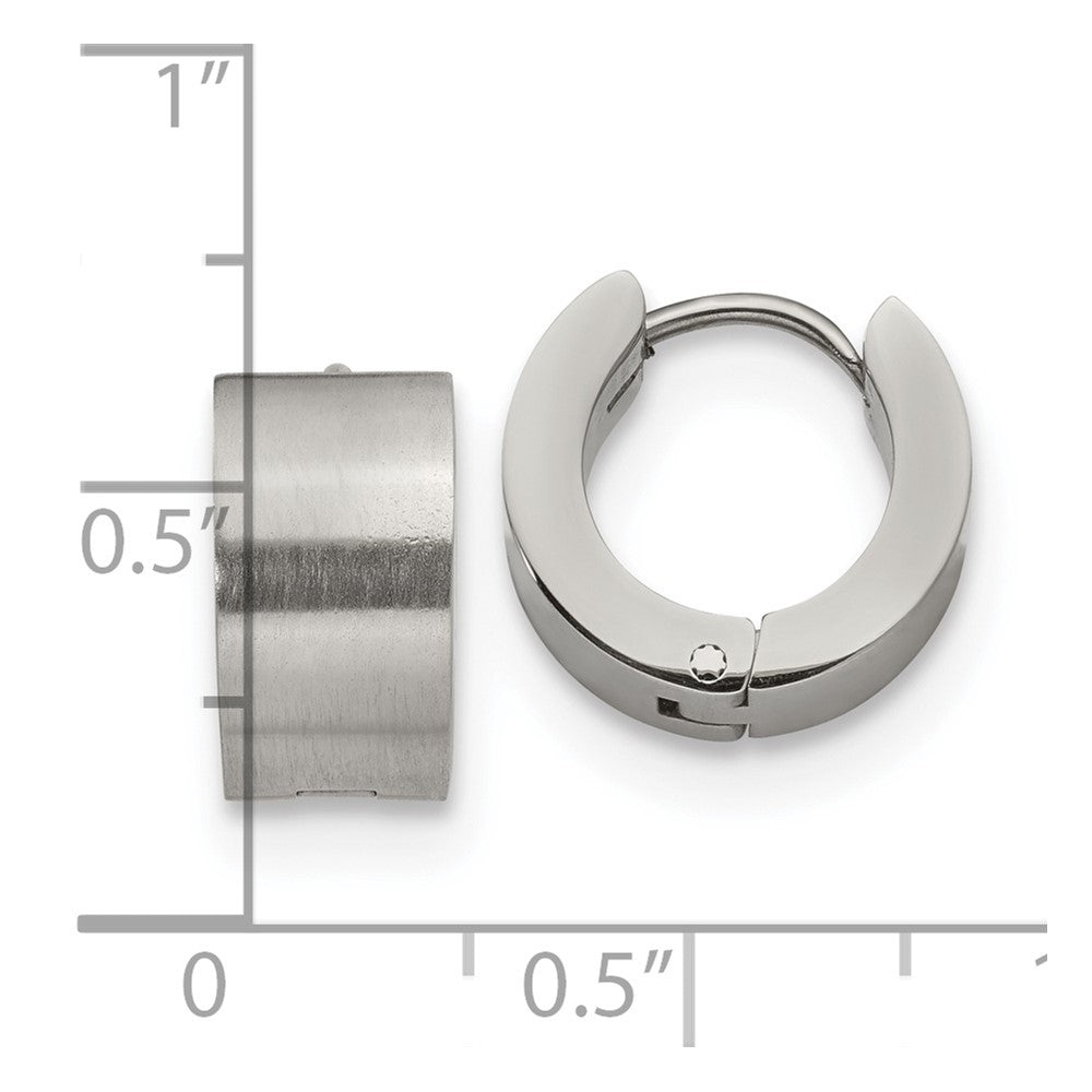 SRE1227 Chisel Stainless Steel Brushed and Polished 7mm Hinged Hoop Earrings