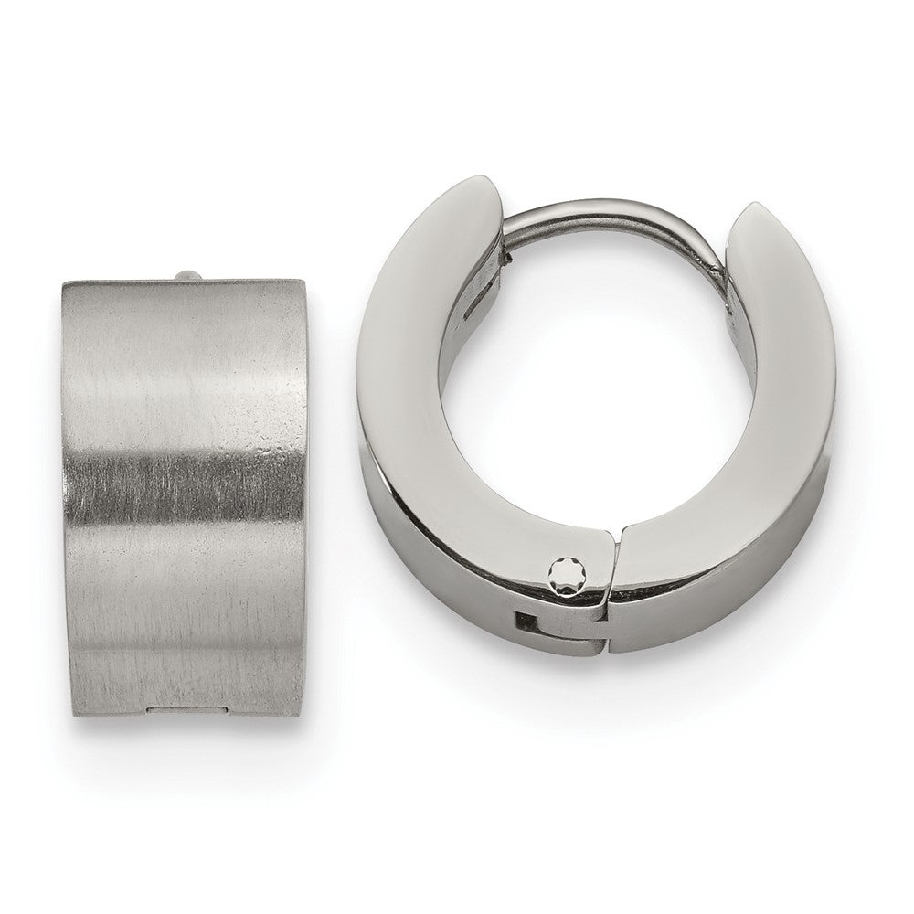 SRE1227 Chisel Stainless Steel Brushed and Polished 7mm Hinged Hoop Earrings