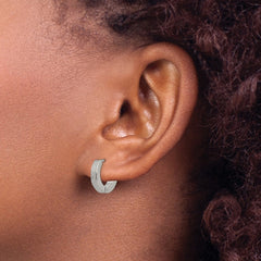 SRE1229 Chisel Stainless Steel Polished and Sandblasted 3mm Hinged Hoop Earrings