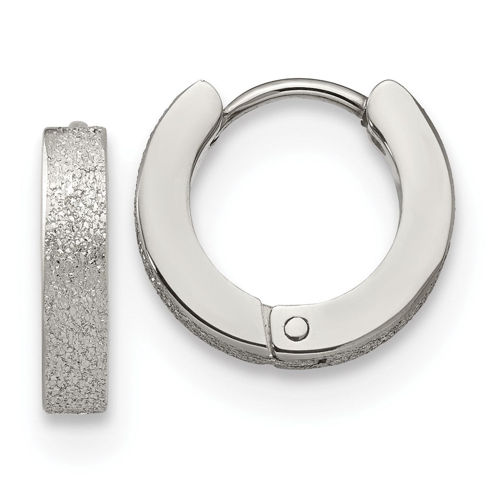 SRE1229 Chisel Stainless Steel Polished and Sandblasted 3mm Hinged Hoop Earrings