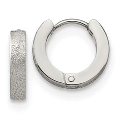 SRE1229 Chisel Stainless Steel Polished and Sandblasted 3mm Hinged Hoop Earrings