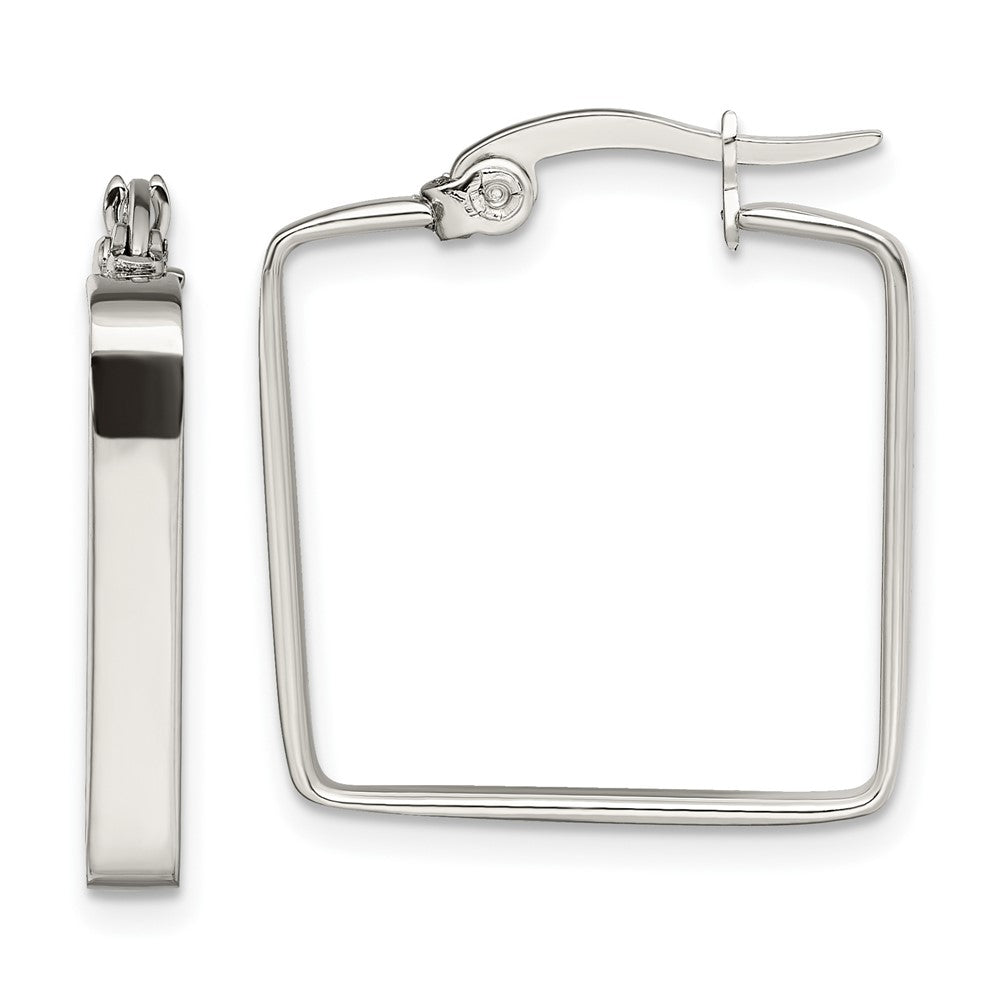 SRE123 Chisel Stainless Steel Polished 20mm Square Hoop Earrings