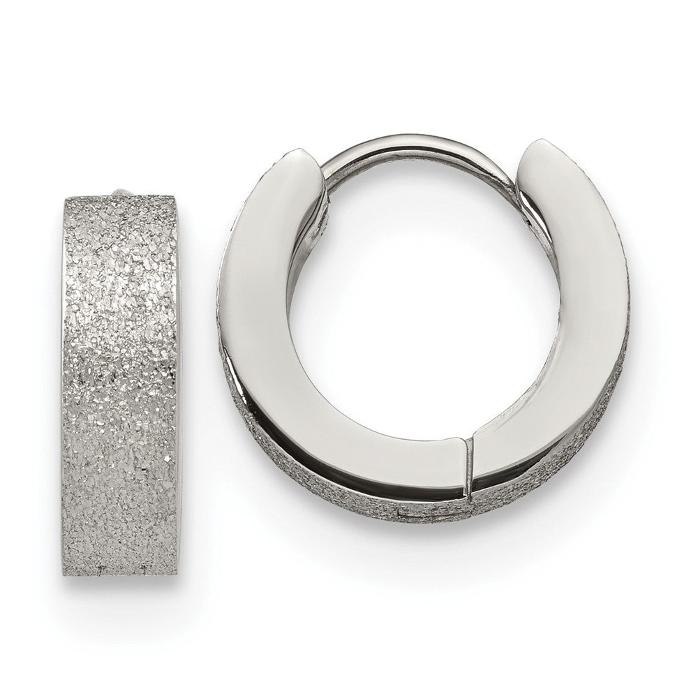 SRE1230 Chisel Stainless Steel Polished and Sandblasted 4mm Hinged Hoop Earrings