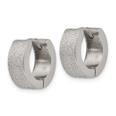 SRE1231 Chisel Stainless Steel Polished and Sandblasted 5mm Hinged Hoop Earrings