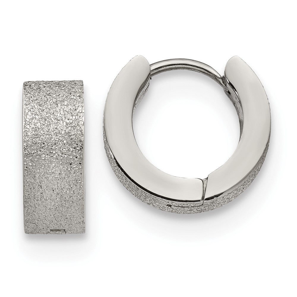 SRE1231 Chisel Stainless Steel Polished and Sandblasted 5mm Hinged Hoop Earrings