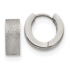 SRE1231 Chisel Stainless Steel Polished and Sandblasted 5mm Hinged Hoop Earrings