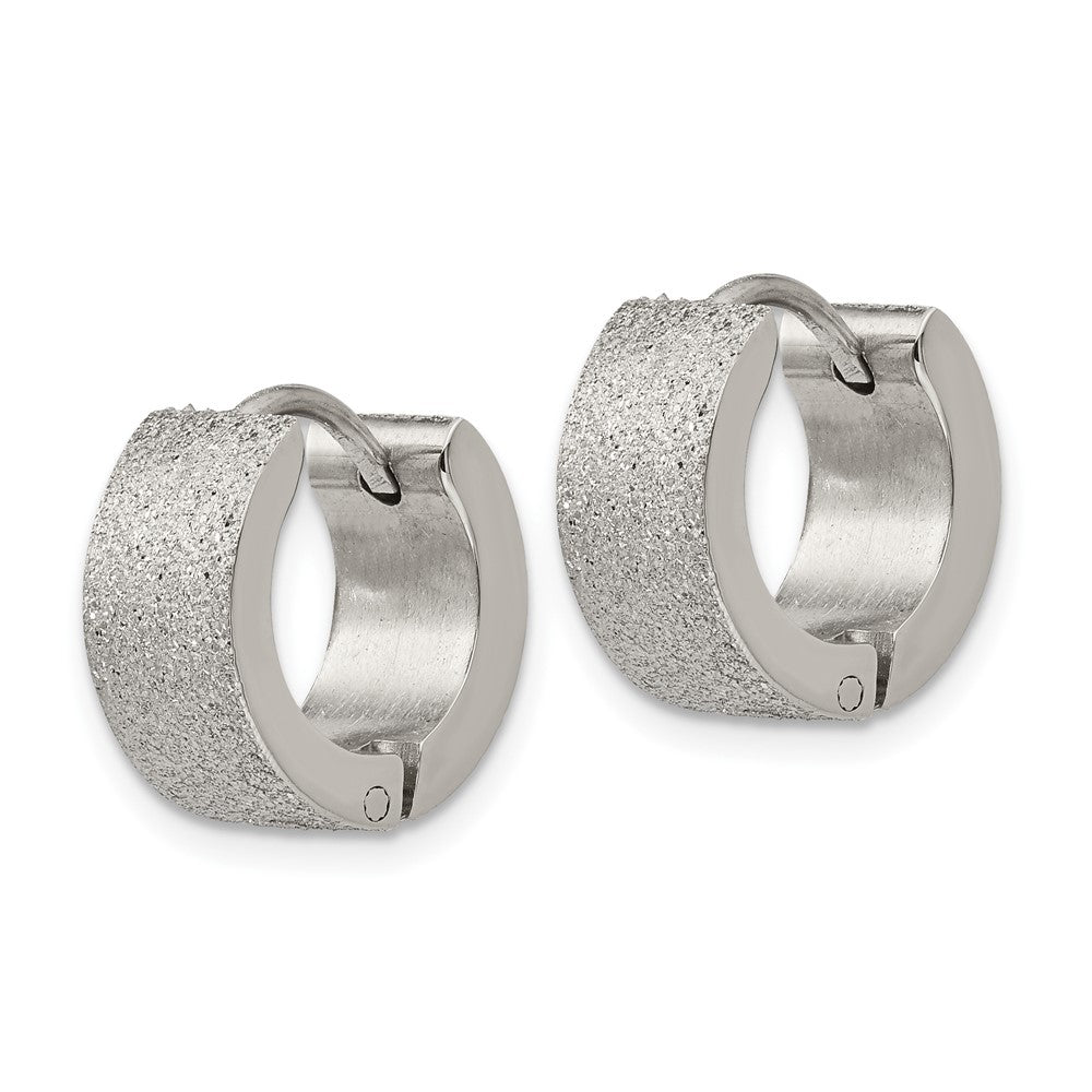 SRE1232 Chisel Stainless Steel Polished and Sandblasted 6mm Hinged Hoop Earrings