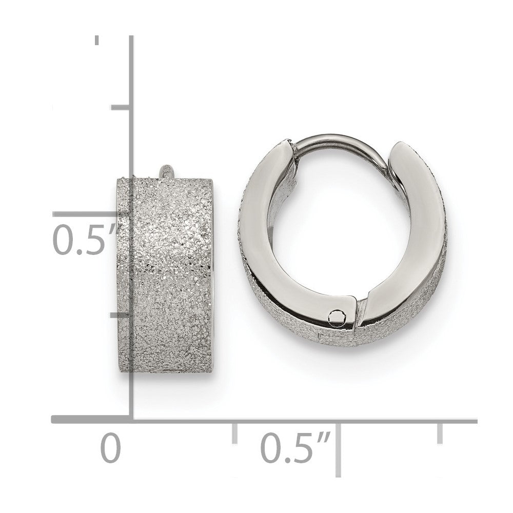 SRE1232 Chisel Stainless Steel Polished and Sandblasted 6mm Hinged Hoop Earrings