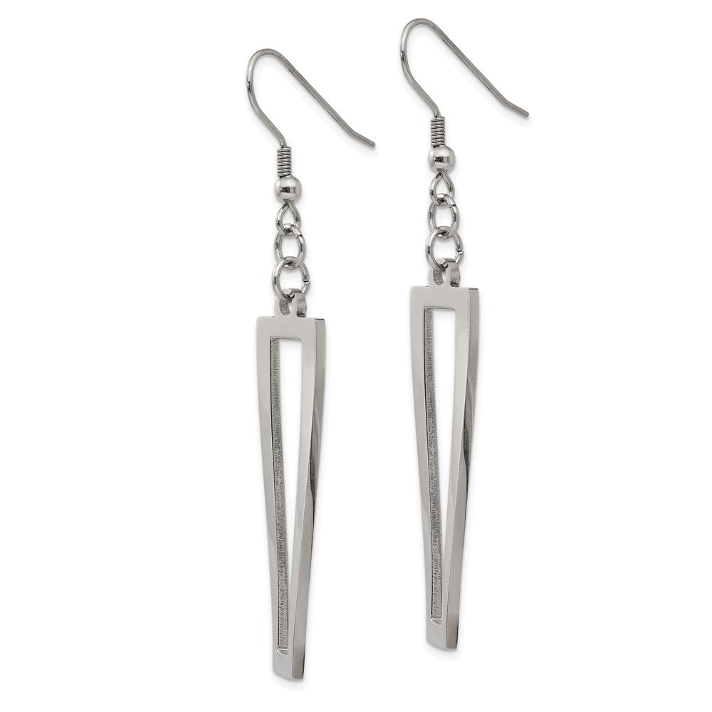 SRE1241 Chisel Stainless Steel Polished Twisted Rectangle Dangle Shepherd Hook Earrings