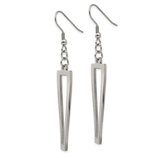 SRE1241 Chisel Stainless Steel Polished Twisted Rectangle Dangle Shepherd Hook Earrings