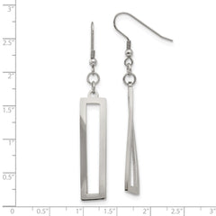 SRE1241 Chisel Stainless Steel Polished Twisted Rectangle Dangle Shepherd Hook Earrings