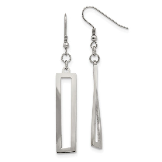 SRE1241 Chisel Stainless Steel Polished Twisted Rectangle Dangle Shepherd Hook Earrings