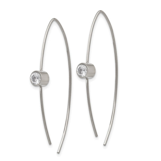 SRE1263 Chisel Stainless Steel Polished CZ Threader Earrings